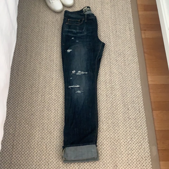 MADEWELL Distressed Rail Straight Denim Jeans Dark Indigo Whiskering 31 - Picture 5 of 10